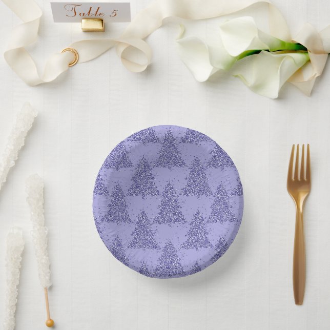 Elegant Tree Pattern | Charming Lavender Christmas Paper Plate (Wedding)