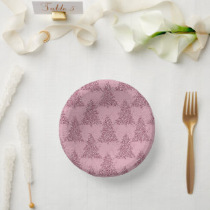 Elegant Tree Pattern   Dusty Mauve Pink Christmas Paper Plate