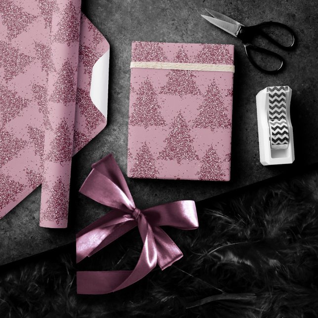 Elegant Tree Pattern | Dusty Mauve Pink Christmas Wrapping Paper (Creator Uploaded)