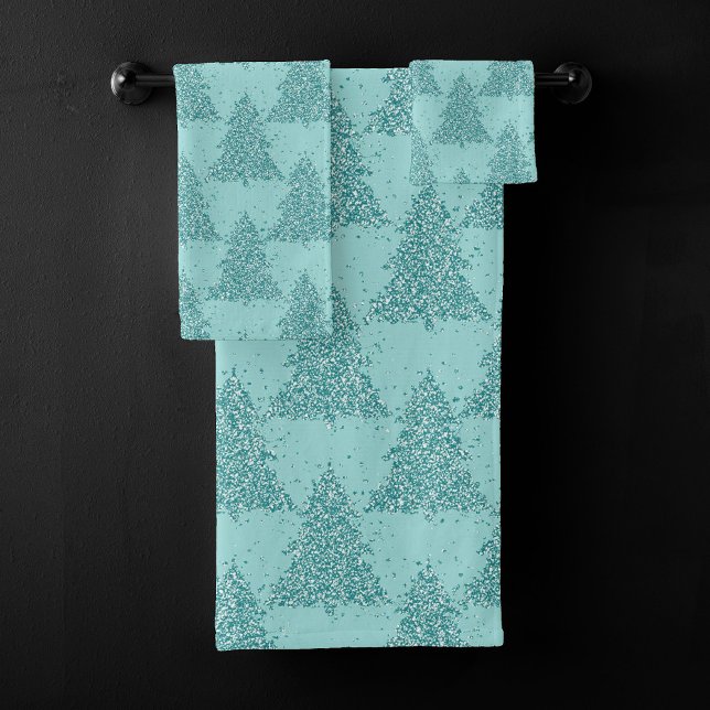 Elegant Tree Pattern | Luxe Aqua Mint Christmas Bath Towel Set (Creator Uploaded)