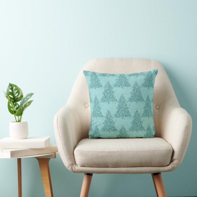 Elegant Tree Pattern | Luxe Aqua Mint Christmas Cushion (Chair)