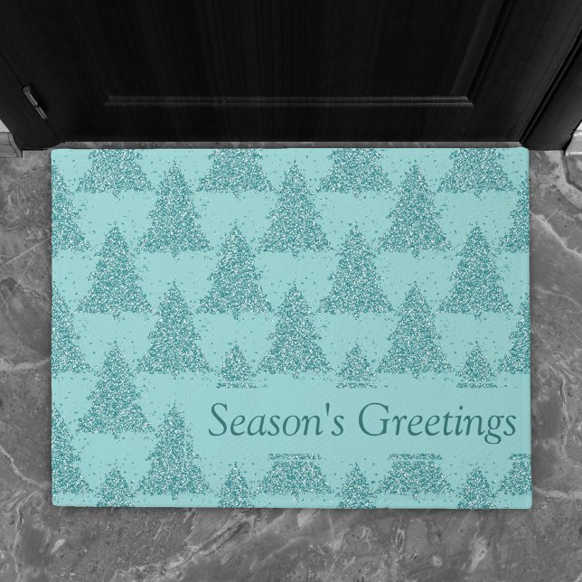 Elegant Tree Pattern | Luxe Aqua Mint Christmas Doormat (Creator Uploaded)