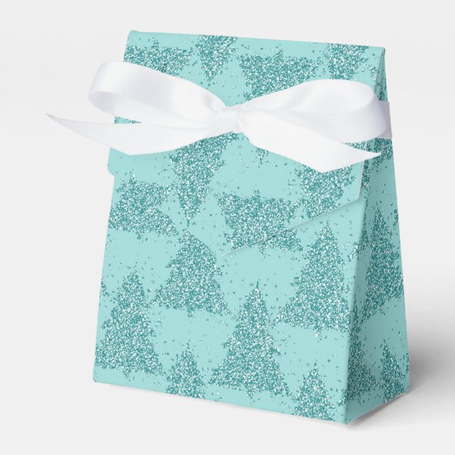 Elegant Tree Pattern | Luxe Aqua Mint Christmas Favour Box (Front Side)