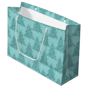 Elegant Tree Pattern   Luxe Aqua Mint Christmas Large Gift Bag