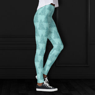 Elegant Tree Pattern   Luxe Aqua Mint Christmas Leggings