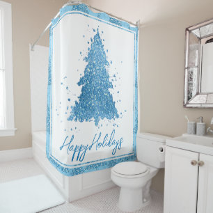 Elegant Tree Pattern   Luxe Aqua Mint Christmas Shower Curtain
