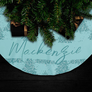 Elegant Tree Pattern Luxe Aqua Mint Custom Brushed Polyester Tree Skirt