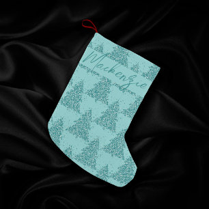 Elegant Tree Pattern Luxe Aqua Mint Custom Small Christmas Stocking