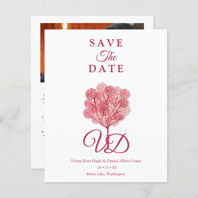 Elegant Tree Red Shades Photo Engaged Couple (Front/Back)