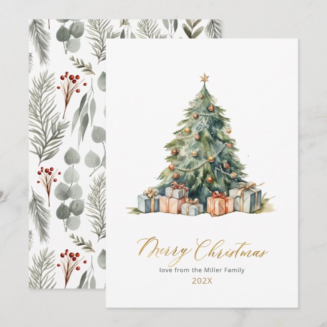 Elegant Tree Script Non Photo Christmas Cards (Front/Back)