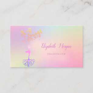 Elegant Tree Silhouette, Holographic Yoga Business Card