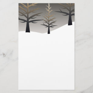 Elegant Tree Silhouettes on Snowy Landscape Stationery