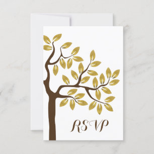 Elegant tree with gold foil leaves modern wedding RSVP card