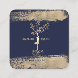 Elegant Tree Women Silhouet Faux Gold Brush Stroke Square Business Card