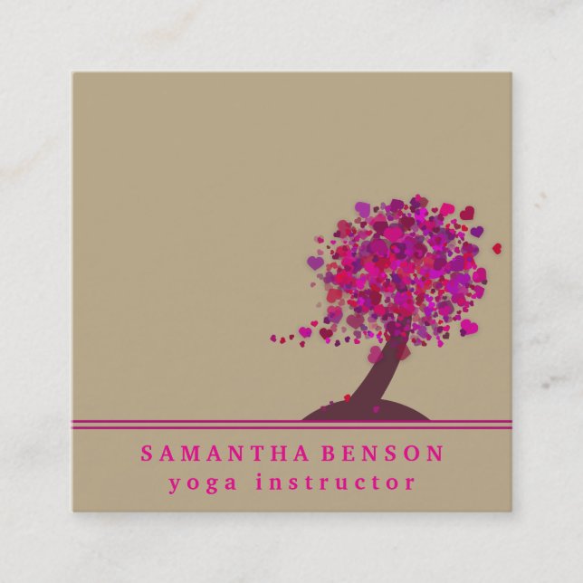 Elegant Tree Yoga Instructor Wellness Life Coach Square Business Card (Front)