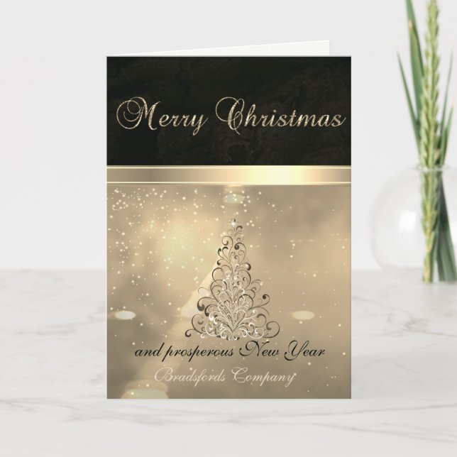 Elegant Trendy  Black, Christmas  Tree,Corporate Holiday Card (Front)