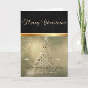 Elegant Trendy Black, Christmas Tree,Corporate Holiday Card