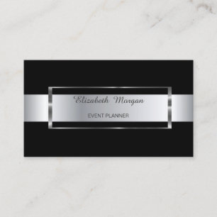 Elegant Trendy Black Stripe Silver Frame Business Card