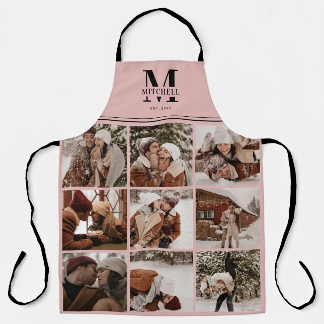 Elegant Trendy Blush Pink Family Photo Collage Apron (Front)
