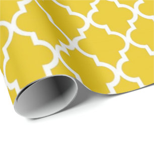 Elegant, trendy, bright sunny yellow quatrefoil wrapping paper