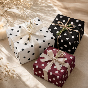 Elegant Trendy Burgundy Black & White Polka Dot Wrapping Paper Sheet