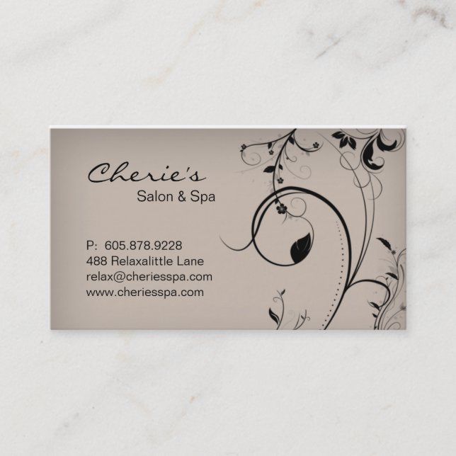 Elegant Trendy Business Card Beige Swirls (Front)