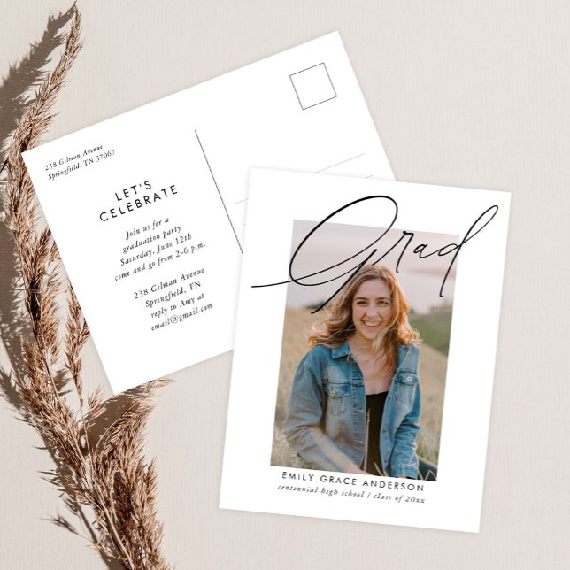 Elegant Trendy Calligraphy Script Graduation Invitation Postcard (Creator Uploaded)