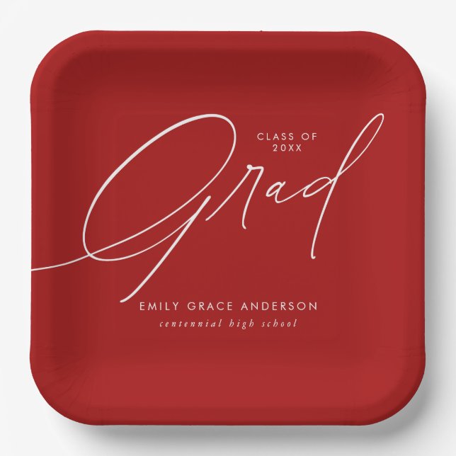 Elegant Trendy Calligraphy Script Graduation Paper Plate (Front)