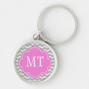 Elegant, trendy, classic grey chevron monogram key ring