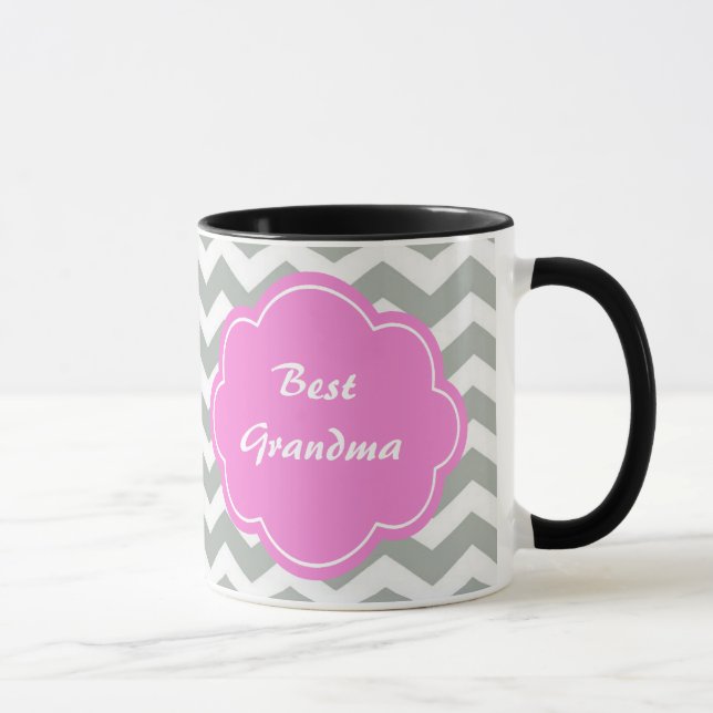 Elegant, trendy, classic grey chevron monogram mug (Right)
