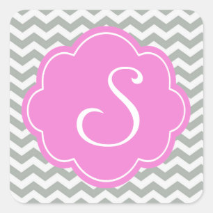 Elegant, trendy, classic grey chevron monogram square sticker