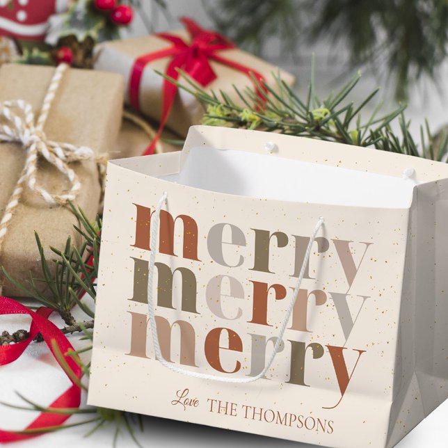 Elegant Trendy Colourful Merry Text Merry Christma Large Gift Bag (Elegant Trendy Colorful Merry Text Merry Christmas Large Gift Bag)