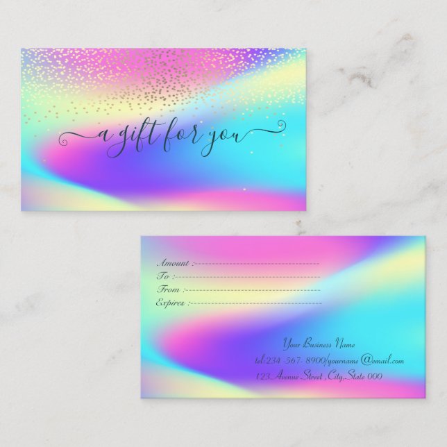 Elegant Trendy Confetti Colourful Ombre Holographi Discount Card (Front/Back)