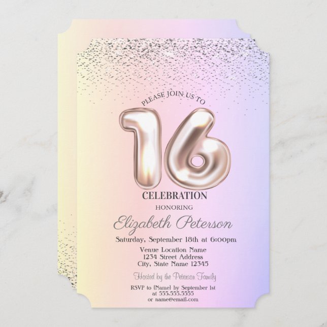 Elegant Trendy Confetti Ombre Sweet 16 Invitation (Front/Back)