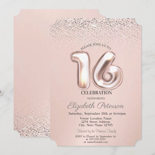 Elegant Trendy Confetti Sweet 16 Invitation (Front/Back)