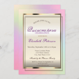 Elegant Trendy Cool  Holographic Quinceañera Invitation