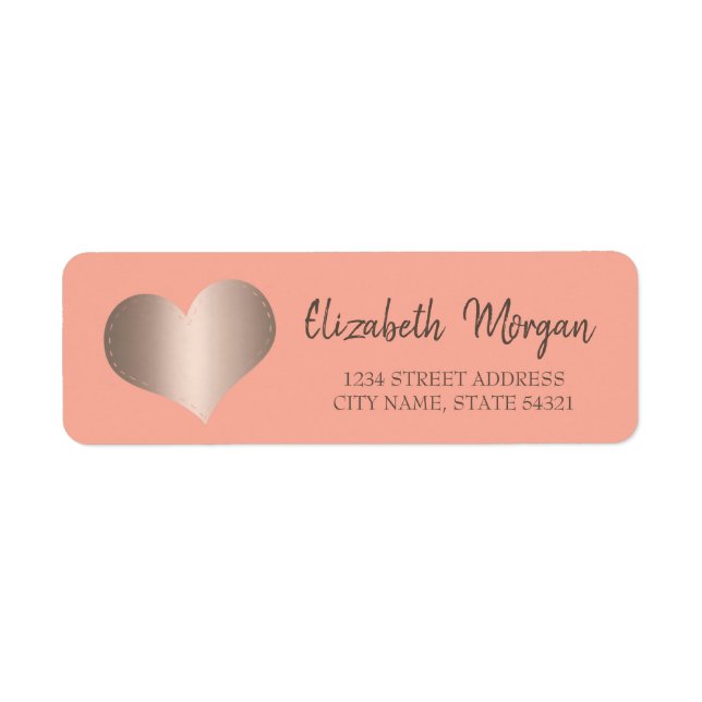 Elegant Trendy Cool,Rose Gold Heart, Address Label (Front)