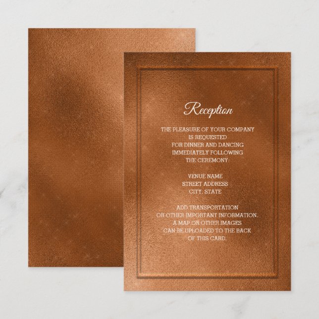 Elegant Trendy Copper Wedding Reception Invitation (Front/Back)