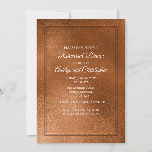 Elegant Trendy Copper Wedding Rehearsal Invitation (Front)
