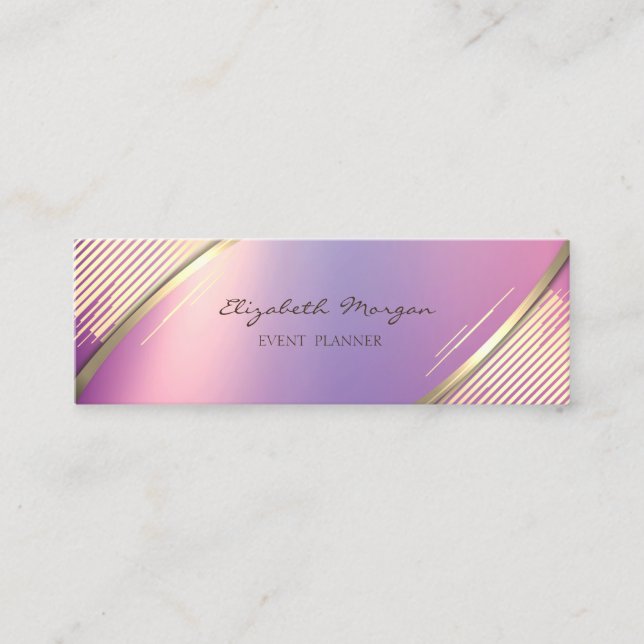 Elegant Trendy , Faux Gold Stripes Mini Business Card (Front)
