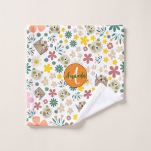 Elegant trendy floral girly pastel monogram white wash cloth