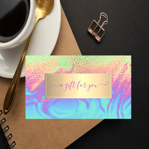 Elegant Trendy Frame Confetti Ombre Holographic Discount Card