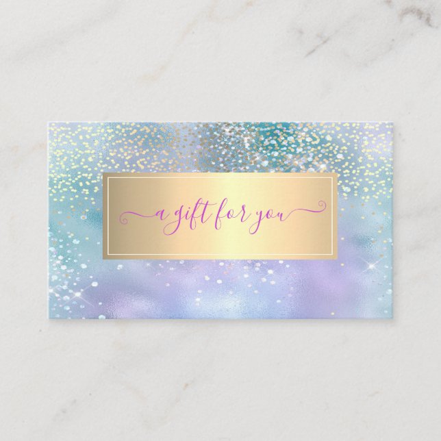 Elegant Trendy Frame Diamonds Holographic Discount Card (Front)