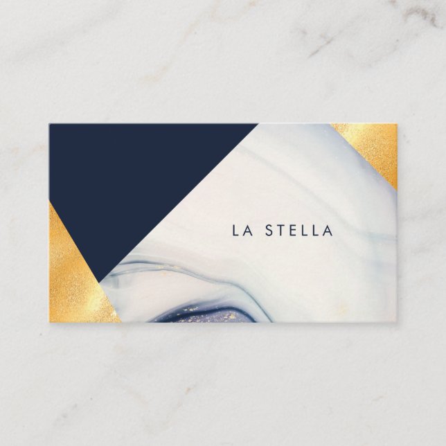 Elegant & Trendy Geometric Marble, Purple & Gold Business Card (Front)