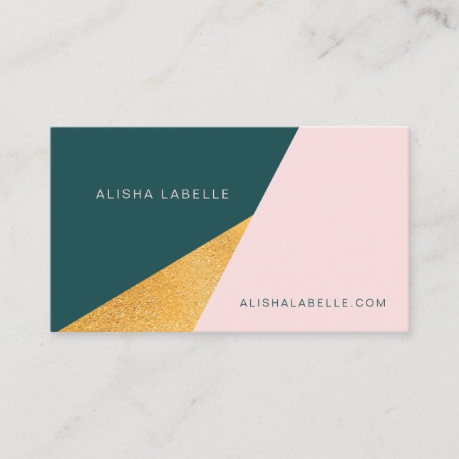 Elegant  & Trendy Geometric Pink, Green & Gold Business Card (Front)