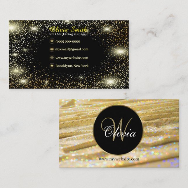 Elegant Trendy Girly Gold Beaded Curtains Glitter  Business Card (Front/Back)