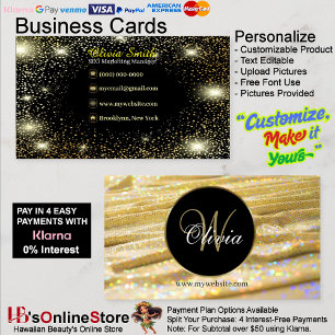 Elegant Trendy Girly Gold Beaded Curtains Glitter  Business Card