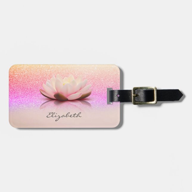 Elegant Trendy Girly, Lotus Glitter Bokeh  Luggage Tag (Front Horizontal)