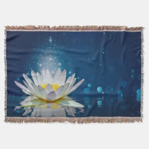 Elegant Trendy Girly, White Lotus  Throw Blanket