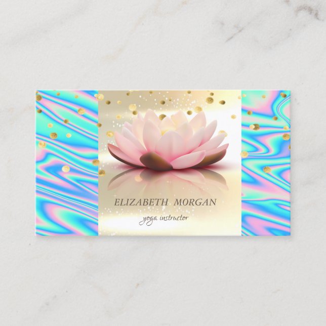 Elegant Trendy Glamorouse Gold Holographic Lotus Business Card (Front)